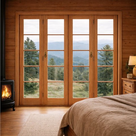 Porta balcão Pantográfica Eucalipto Premium 120x213 Natural Madecen