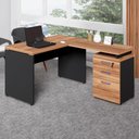 Ver imagem 3 de Mesa em L com Gaveteiro 3 Gavetas 120cm Nogal com Preto F5 Office