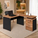 Ver imagem 1 de Mesa em L com Gaveteiro 3 Gavetas 120cm Nogal com Preto F5 Office