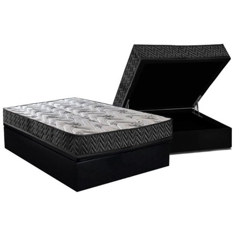 Conjunto Box Baú Casal: Colchão Espuma Paropas D45 Pasquale Wave Black + Base Crc Suede Black (