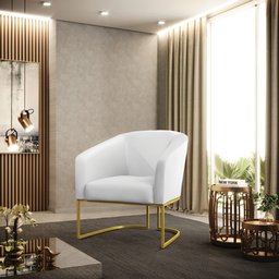 Poltrona Stella Corino Branco Base Industrial Dourada - D’Rossi - 2 Poltrona Stella Corino Branco Base Industrial Dourada - D’Rossi - 2