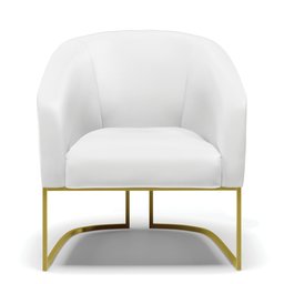 Poltrona Stella Corino Branco Base Industrial Dourada - D’Rossi - 3 Poltrona Stella Corino Branco Base Industrial Dourada - D’Rossi - 3