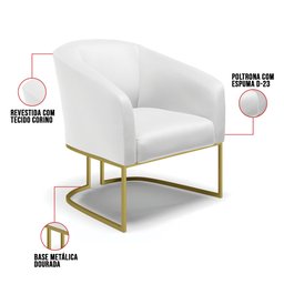 Poltrona Stella Corino Branco Base Industrial Dourada - D’Rossi - 6 Poltrona Stella Corino Branco Base Industrial Dourada - D’Rossi - 6