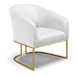 Poltrona Stella Corino Branco Base Industrial Dourada - D’Rossi - 1 Poltrona Stella Corino Branco Base Industrial Dourada - D’Rossi - 1