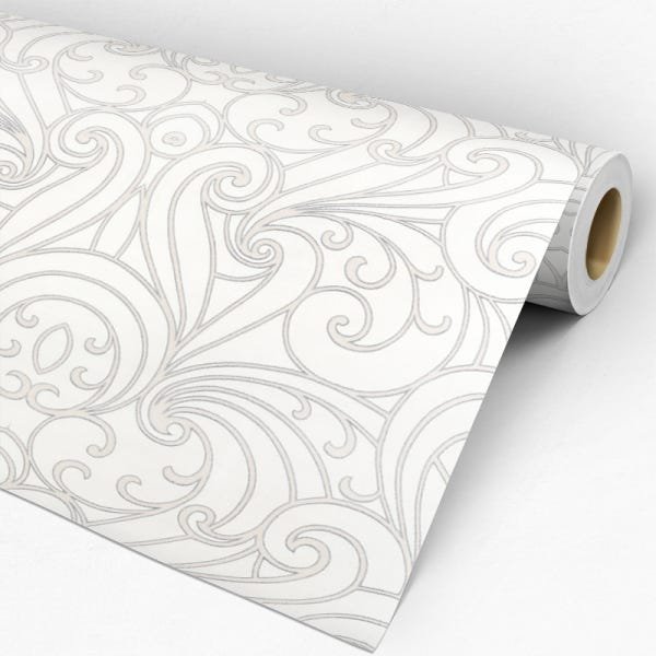 Papel de Parede Adesivo Arabesco 004 Branco 4.20x0.58m - 3