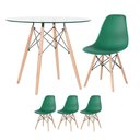 Ver imagem 1 de Mesa Redonda Eames com Tampo de Vidro 90 Cm + 3 Cadeiras Eiffel Dsw Verde Escuro