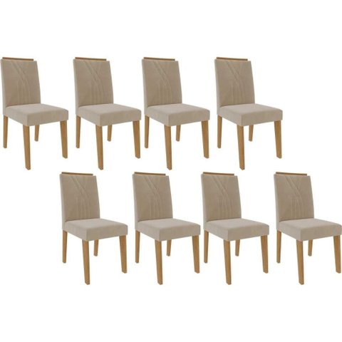 Kit 8 Cadeiras Sala Jantar Nicole 8 Un Savana/nature-suede Nude Bege - Cimol