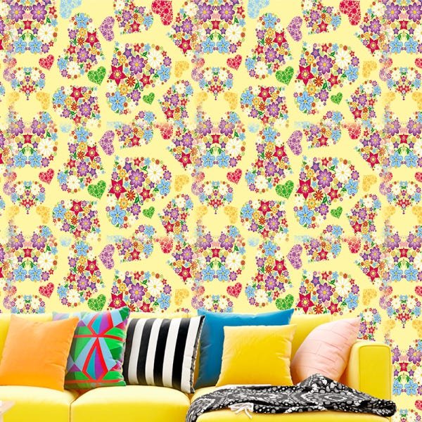 Papel de Parede Adesivo Floral 024 Amarelo 4.80x0.58m - 1