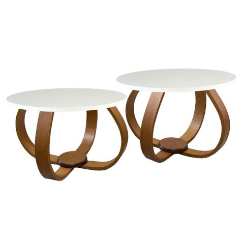 Conjunto Mesa de Centro e Lateral Pés Cebola Branco