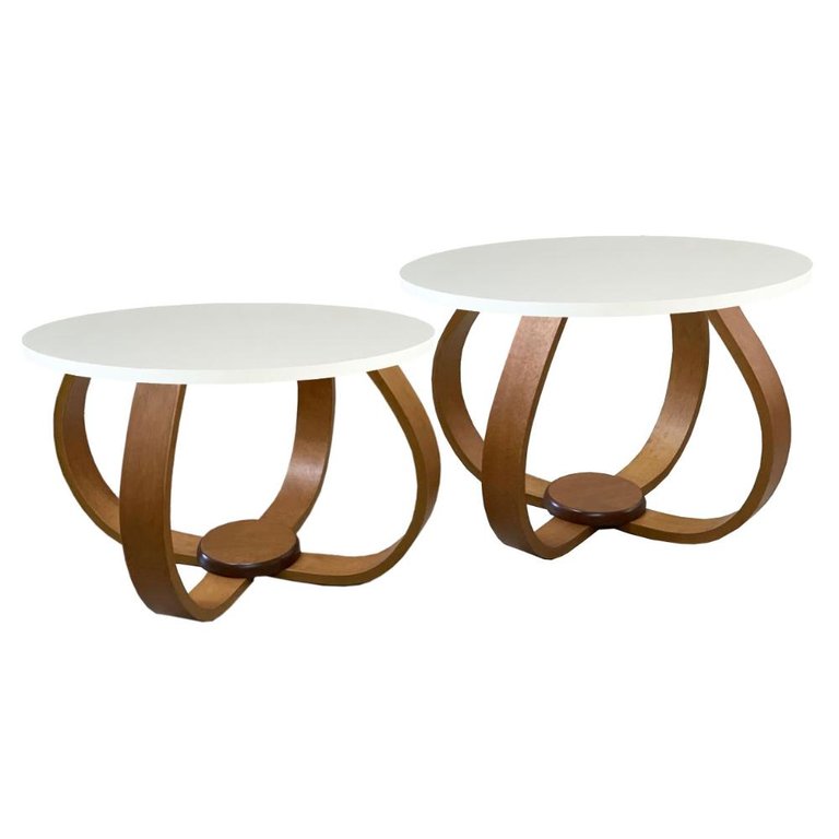 Conjunto Mesa de Centro e Lateral Pés Cebola Branco Conjunto Mesa de Centro e Lateral Pés Cebola Branco