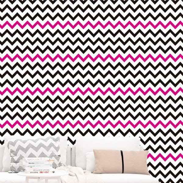 Papel de Parede Adesivo Chevron 017 Rosa e Preto 3.60x0.58m - 1