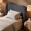 Ver imagem 1 de Cabeceira Orgânica para Cama Box Viúva Luma 120cm Bouclê Cinza Escuro - Desk Design