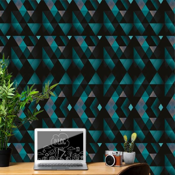 Papel de Parede Adesivo Geométrico 022 Turquesa 4.20x0.58m - 1