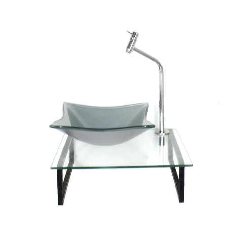 Gabinete de Vidro com Cuba Quadrada Prata Tampo 40cm Incolor Mais Torneira Metal