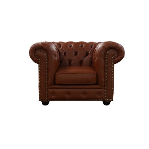 Poltrona Chesterfield de Couro Conhaque com Brilho - Mempra Design