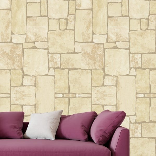 Papel de Parede Adesivo Pedra 055 Bege 4.20x0.58m - 1