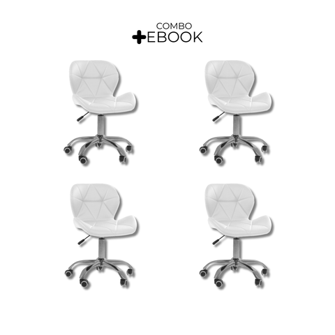 Kit 4 Cadeiras Office Eiffel Slim Giratória Base Cromada com Rodízios e Ajuste de Altura