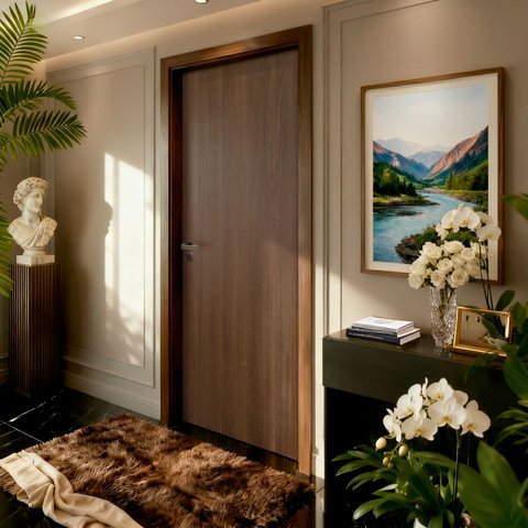 Kit Porta de Madeira Lisa Imbuia 210x82cm Batente 14cm Uniportas Abertura Direita Marrom
