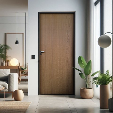 Kit Porta de Madeira Lisa Imbuia 210x82cm Batente 14cm Uniportas Abertura Direita Marrom