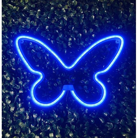 Luminária Parede Borboleta Azul Neon Led