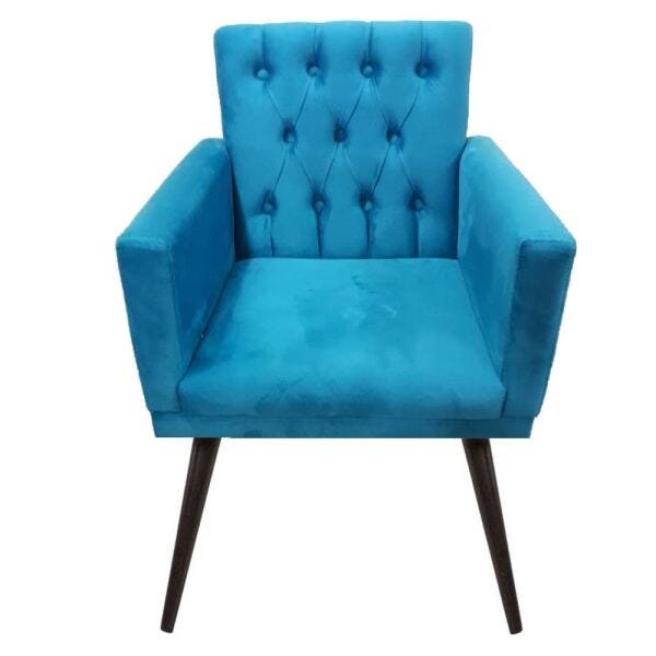 Poltrona Decorativa Pés Palito Nina Encosto Estilo Capitonê Azul Veludo - SA Móveis - 1