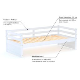 Cama Solteiro Dreams Madeira Maciça Branco Megamobilia - 3