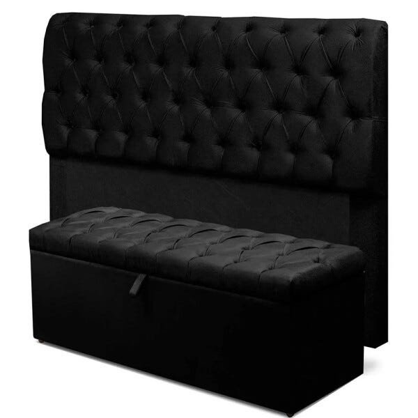 Cabeceira Mais Calçadeira Baú Solteiro 90cm Para Cama Box Paris Suede Animale Preto - SA Móveis - 1