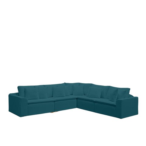 Sofá Modular Rivieira Linho Azul Lux - Meu Estofado Sofá Modular Riviera Sala Quarto Recepção Hall H