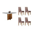 Ver imagem 1 de Conjunto: Mesa Sala Jantar Berlim Tampo c/ Vidro Curvo 90cm+ 4 Cadeiras Dakota Madeira Naturale/Off