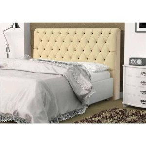 Cabeceira Casal Queen 160 Cm Para Cama Box Lady Suede Bege Botões - SA Móveis