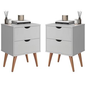 kit Mesa de Cabeceira Lateral de Cama Madri 2 gavetas Retrô:BRANCO