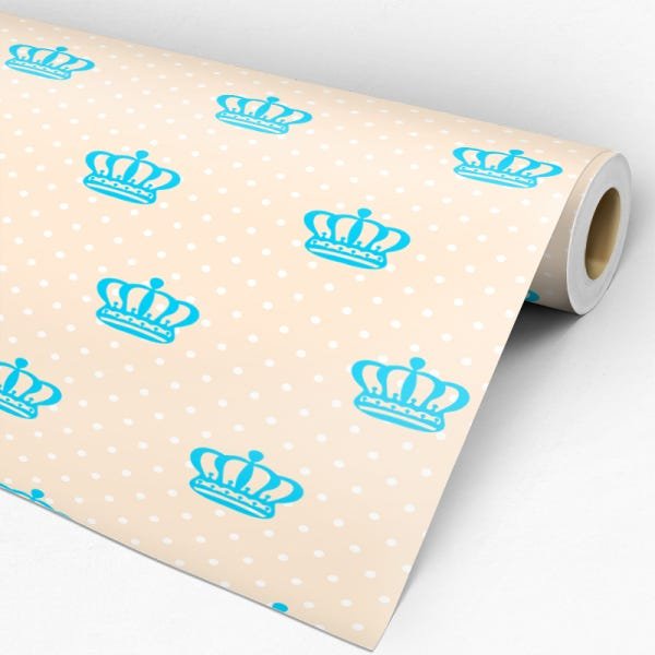 Papel de Parede Adesivo Poá 034 Coroas Azul 4.20x0.58m - 3
