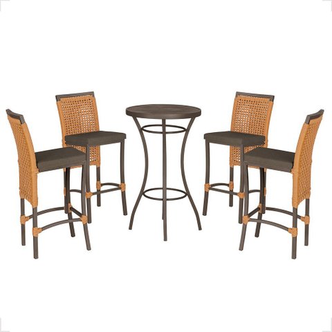 Mesa Bistrô e 4 Banquetas Roma Marrom Corda Náutica Estofado 9 Trama Original