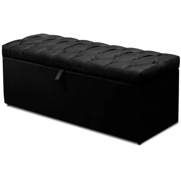Calçadeira Recamier Baú Casal 140cm Italia Suede Animale Preto - 1