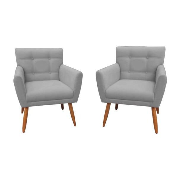 Kit 2 Poltronas Decorativas Onix Suede Cinza - Sa Móveis - 1
