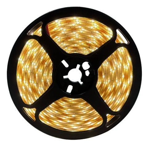 Fita Led Branco Quente 12v Prova D'água Ip65 Siliconada Rolo Com 5 Metros