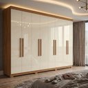 Ver imagem 1 de Guarda Roupa Casal 8 Portas com Pés Paris Off White/Cinamomo