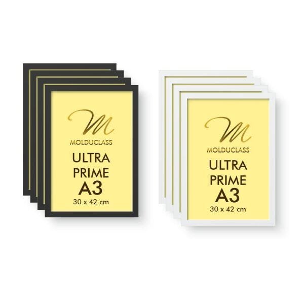 Kit 8 Molduras A3 Preta Branca Vidro Antirreflexo Quadro - 1