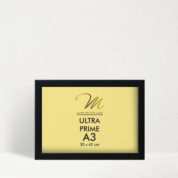 Kit 5 Molduras A3 Pretas com Antirreflexo Vidro para Quadro - 5