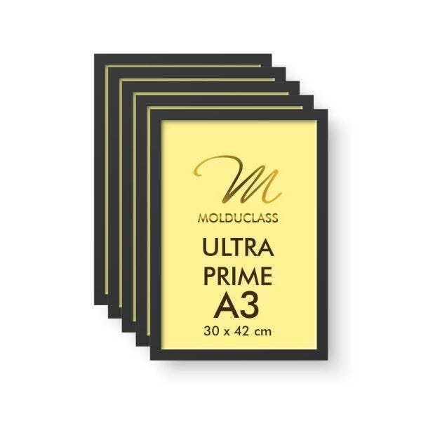 Kit 5 Molduras A3 Pretas com Antirreflexo Vidro para Quadro - 1