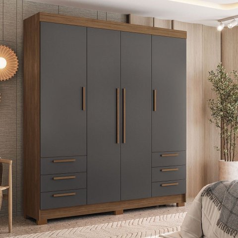 Guarda-roupa Casal Tibagi 4 Portas 6 Gavetas Jatoba/grafite - Pnr Móveis