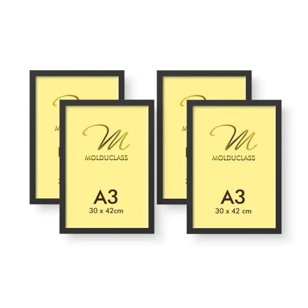 Kit 4 Molduras A3 Pretas para Quadro Poster Acetato iFrame - 1