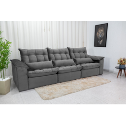 Sofá Retrátil e Reclinável Ipanema 2,10m em Tecido Veludo C/ 03 Módulos - Montagem Inclusa:cinza - 4