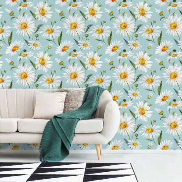 Papel de Parede floral margarida em aquarela - 1