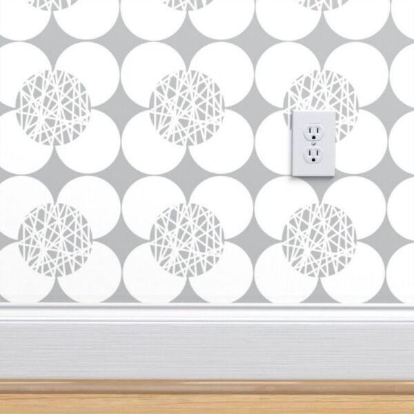 Papel de Parede geométrico floral cinza e branco - 3