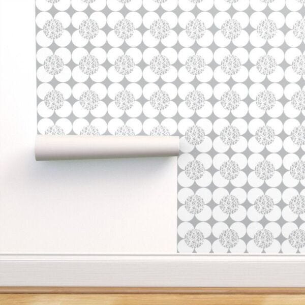 Papel de Parede geométrico floral cinza e branco - 2