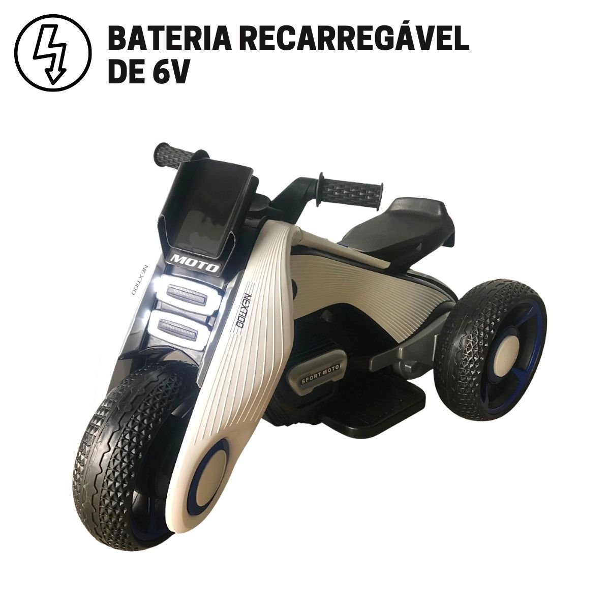 Moto Elétrica Infantil Criança 3 Anos 25kg 3km/h Bateria Recarregável 6v Luzes Musica Som Frente e R - 3