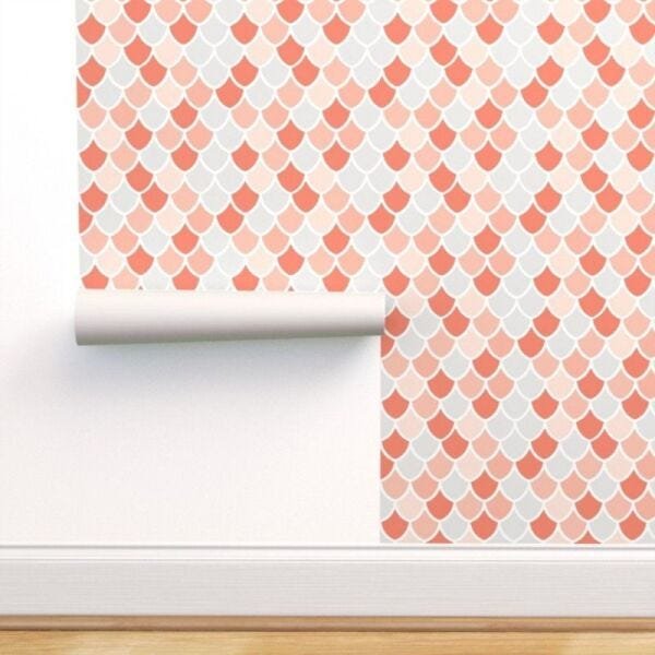 Papel de Parede geométrico escamas rosa e cinza - 2