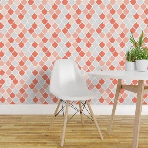 Papel de Parede geométrico escamas rosa e cinza - 1