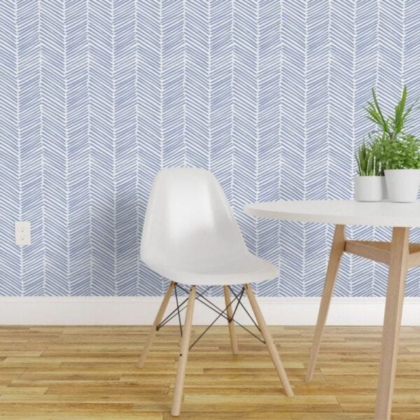 Papel de Parede chevron azul fino - 1